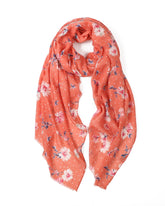 floral scarf, lightweight scarf, summer scarf, pretty scarf, cottage core scarf, delicate scarf, gold accents scarf